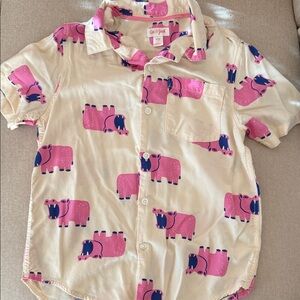 Cat & Jack Kids Button Down Shirt - Pink Hippo on Cream